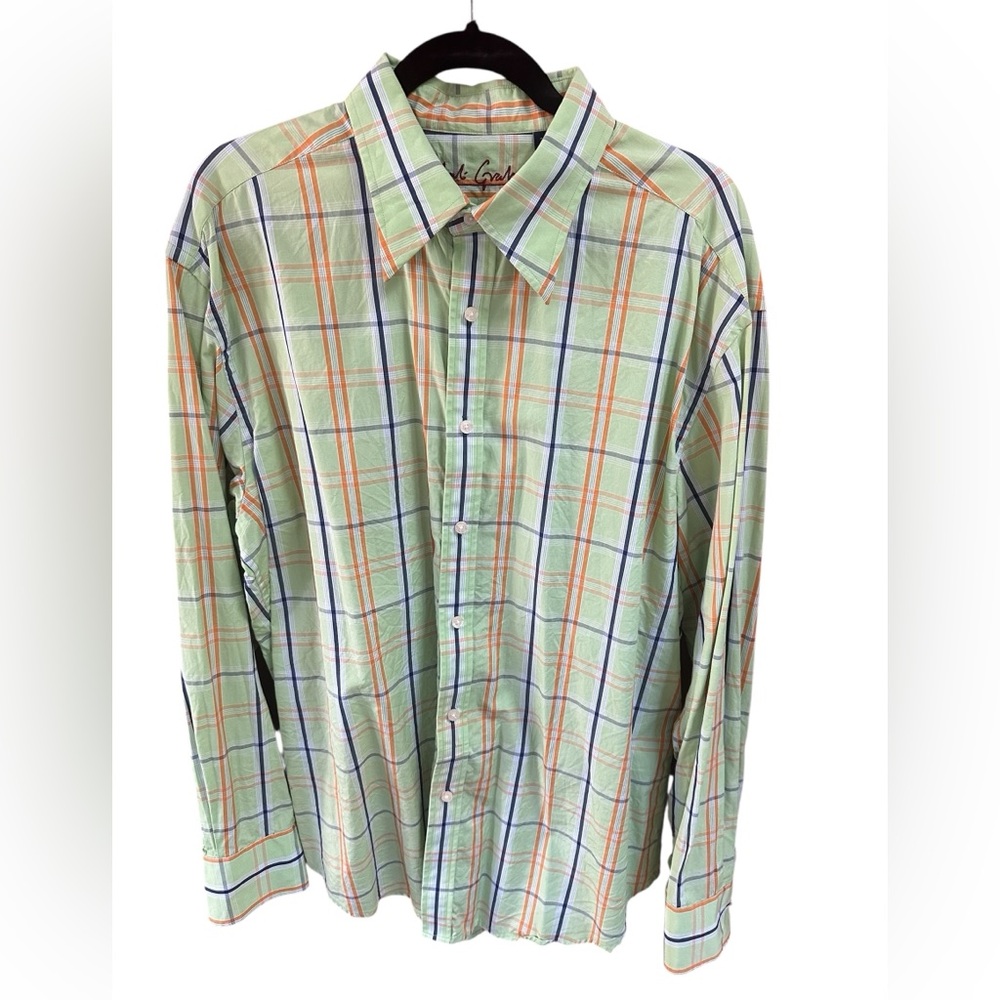 Robert Graham Button Up Shirt Green Orange Blue Plaid Size 2XL